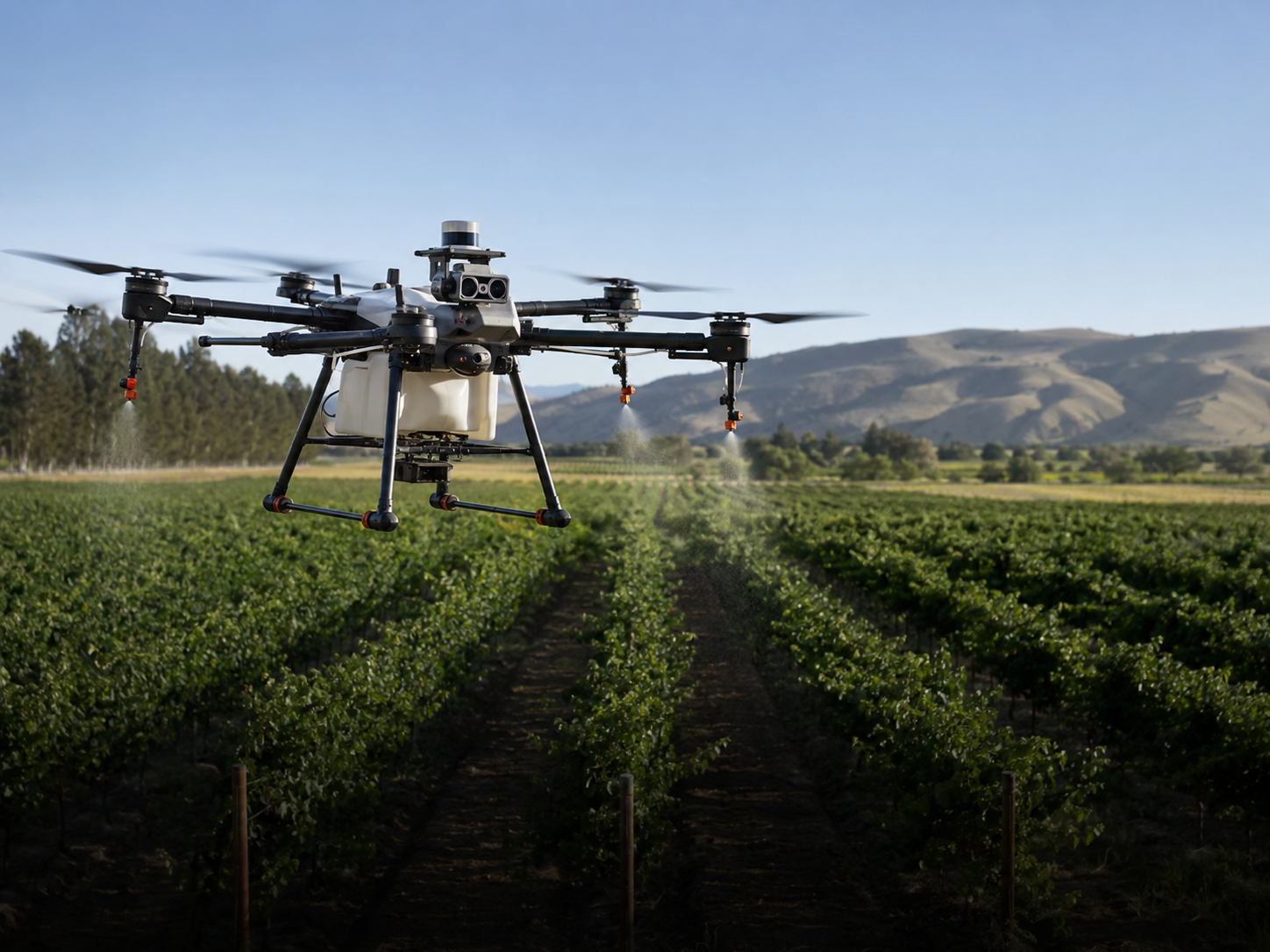 Autonomous agricultural drone representing Physics AI
