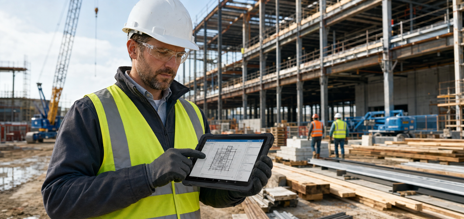 Rugged tablet used on a construction site